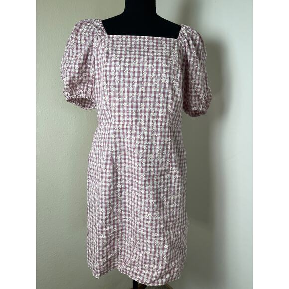 LOFT Women's LAvender Gingham Sheath Plaid Floral Cottage Wester Boho Dress 6 - Picture 1 of 11